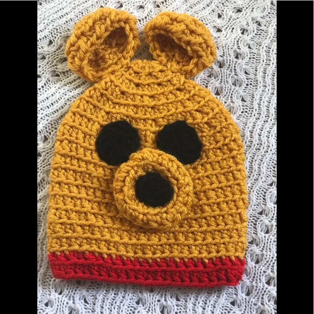 Handmade Crochet Baby Pooh Bear Beanie Cap Hat